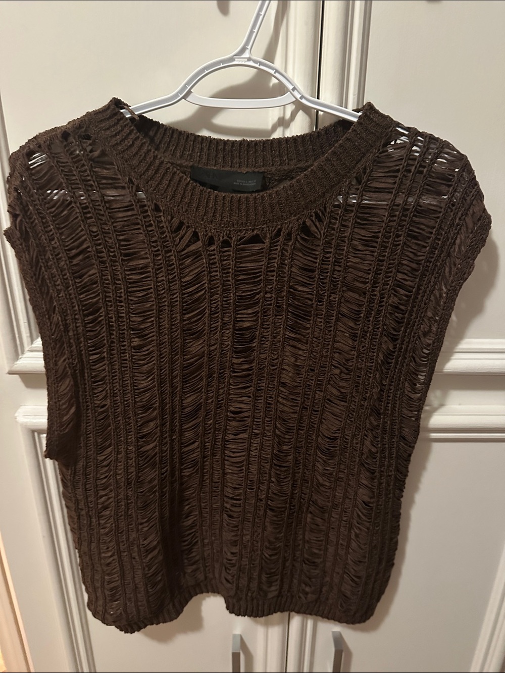 Zara Open-Knit Sleeveless Tank Top in Dark Brown